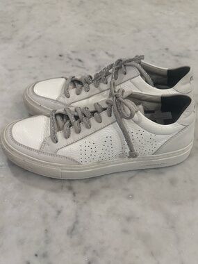 Women’s P448 Soho sneaker in White Leather with Silver Accents Size 39